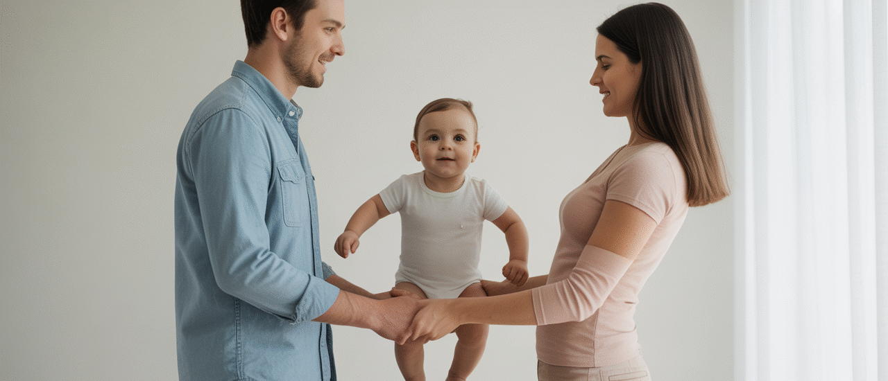 Couple holding hands with baby, representing IUI fertility treatment success