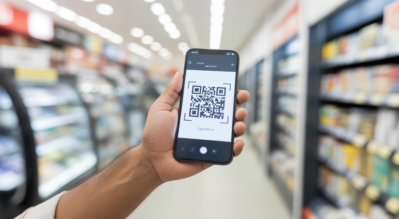 User making a UPI payment with a credit card on a smartphone, illustrating convenience of digital transactions.