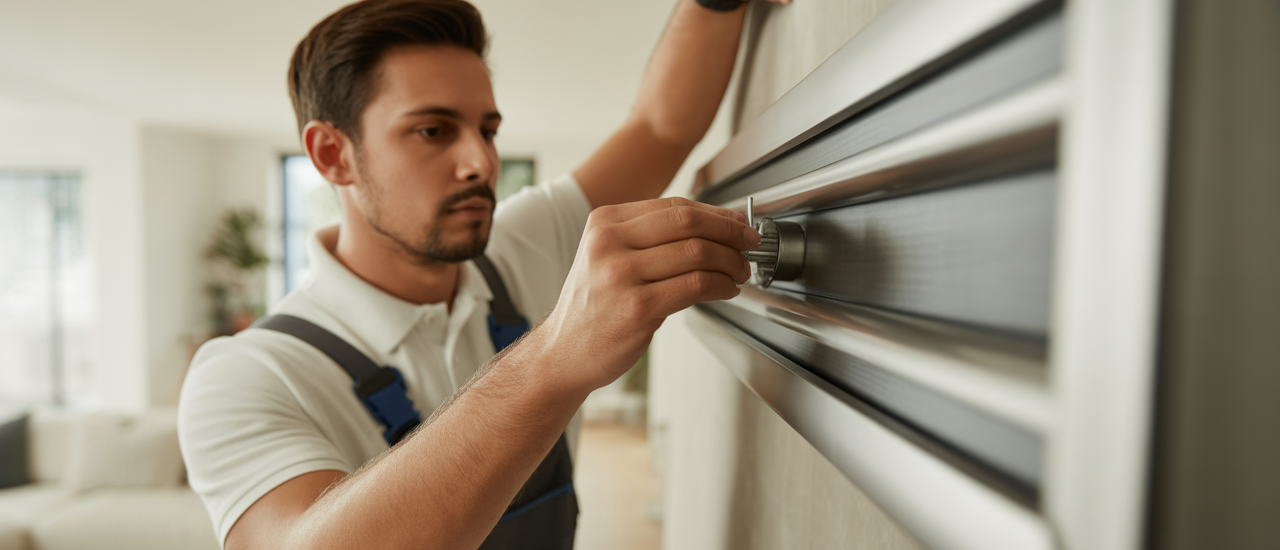 Professional handyman meticulously working on a fixture in a modern Atlanta luxury home, representing premium home care services.