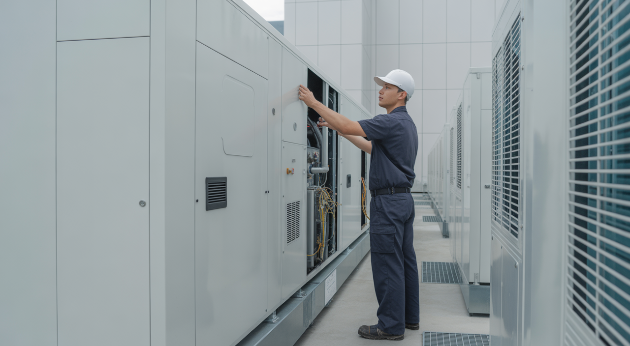 Facility management team inspecting and maintaining a modern commercial building in Dubai