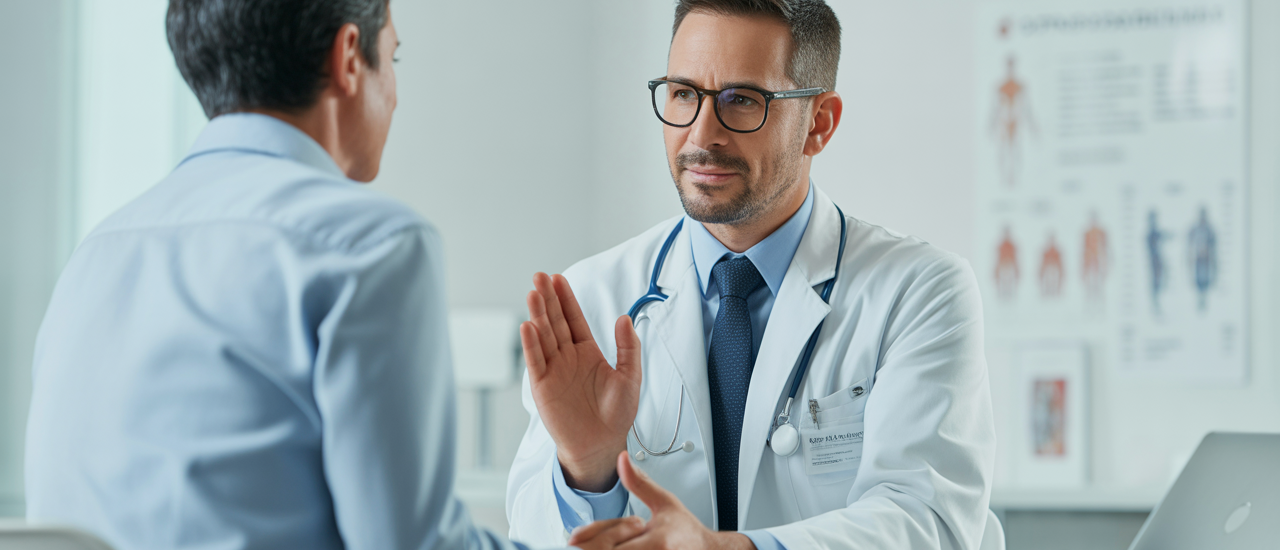 Orthopedic specialist consulting with patient in modern clinic, healthcare professional and patient interaction for bone and joint care